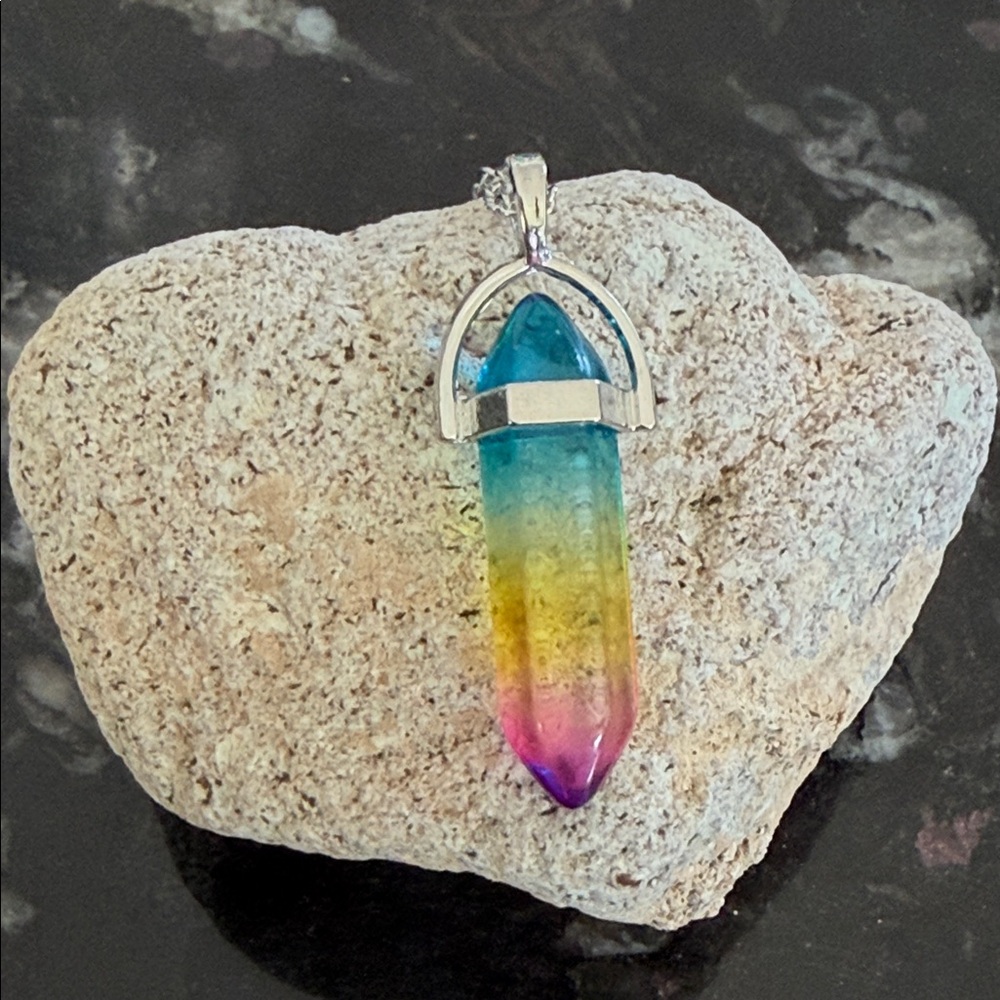 Rainbow Crystal Point Resin Pendant Necklace - Multicolor